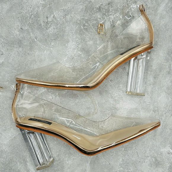 Only Maker Clear Rose Gold Strap Point Toe Pump Heels Size EU 45 - Picture 7 of 11